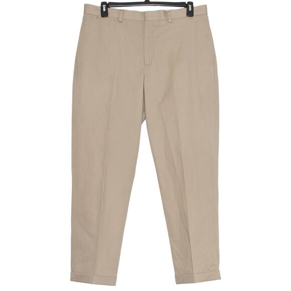 LL Bean Mens Dress Pants Classic Fit Chino Flat Front Cuffed Tan Size 37x30 EI - Picture 1 of 4